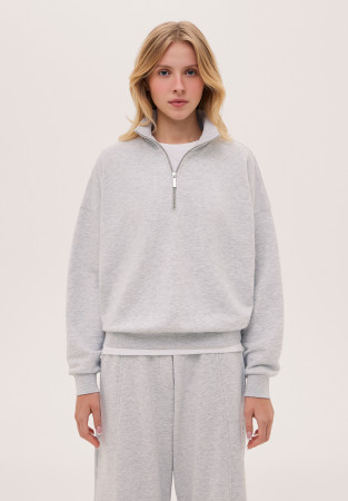 Світшот-поло трикотажний оверсайз з блискавкою сірий меланж